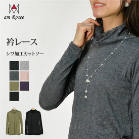 【メール便送料無料】衿レースシワ加工タートルネックカットソー◆レディース プルオーバー 長袖 カットソー ハイネック ボトルネック インナー ストレッチ しわ加工 レース レイヤード 重ね着 秋 冬 春
