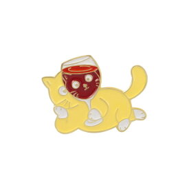 ピンズ ピン バッジ ブローチ バッヂ　 (猫 ねこ ネコ ワイン グラス ) アニマル 動物 送料無料