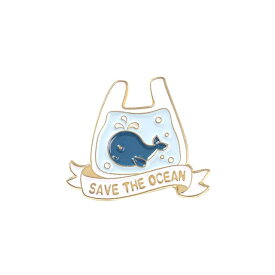 ピンズ ピン バッジ ブローチ バッヂ (くじら　鯨　クジラ)ゴミ袋　SAVE THE OCEAN 送料無料