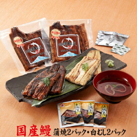 手焼き　お値打ちサイズ蒲焼き2パック・お値打ちサイズ白むし2パック　送料無料　冷蔵クール便　国産うなぎ【ふわふわ鰻・うなぎ・ウナギ・国産うなぎ・白焼き】