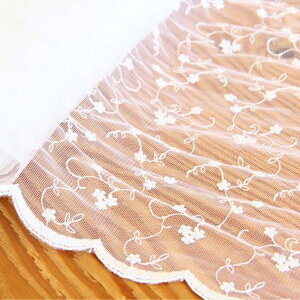 生地 小花柄 片耳スカラップ ブライダル パール チュール生地 レースフラワー ( チュール ブライダル スカート ウエディング 結婚式 布地 ) 50cm単位