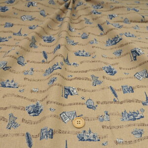 ≪無料レシピ有≫NostalgicStory 綿麻キャンバス生地 ( アンティーク レトロ 音楽 音符 うさぎ rabbit オーナメント おしゃれ 布地 ) 50cm単位