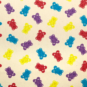 ≪無料レシピ有≫クマのグミ オックス生地 bear 熊柄 かわいい 人気 韓国雑貨 エプロン バッグ gummy ハンドメイド 手芸 裁縫 ゴールドベア 布地 50cm単位