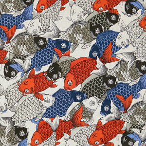 ≪無料レシピ有≫鯉モダン スケア生地 鯉柄 和柄 アロハシャツ シャツ ブラウス バッグ 巾着 ハンドメイド 手芸 裁縫 布地 50cm単位