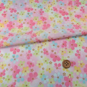 一越ちりめん生地 ふうわり花(ピンク) 10cm単位 切り売り