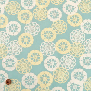 和柄コットン生地 花ぐるま 150cm幅(ミント) 10cm単位 切り売り