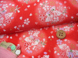 ちりめん生地・宝うさぎ(赤) 10cm単位 切り売り