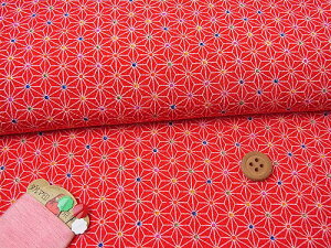 ちりめん生地・モダン麻の葉(赤) 10cm単位 切り売り