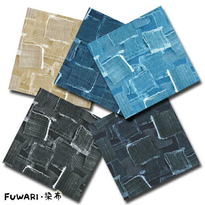 FUWARI・染布 シリーズ 1m単位切り売り オックス プリント デニム調 ソフトタッチ パッチワーク柄 5色あります 生地 布 布地 デニム柄 デニム風 おしゃれ かっこいい 柄 入園 オックス生地 セー