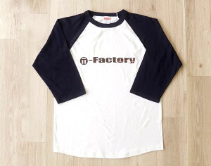 熊野【T-Factory Selection】ラグラン 3/4スリーブ Tシャツ サイズ:S/M/L/XL カラー:白×ネイビー  素材:綿100%…切り替えデザインがアクセントのラグラン七分袖TシャツにTファクトリーネームロゴの