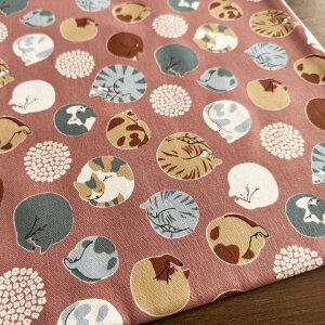 【10センチ単位】猫柄 生地 布 手まり猫 オックス コットン100%【3】ピンク 商用利用可 ねこ柄 ネコ おしゃれ 個性的 かわいい/手まり猫10cm