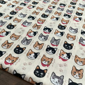 猫柄 生地 布 猫図鑑 シーチング 50cm単位販売 コットン100％ 入園入学準備に 商用利用可 ねこ柄 オシャレ お洒落 ヌノズキ/猫図鑑50cm