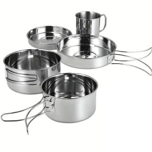 キャンプ用品 ステンレス 食器 5点セット クッカーセット アウトドア キャンプ 食器セット クッキングセット ソロキャンプ用 コンパクト収納 アウトドア食器 登山用食器 ステンレス304 軽量