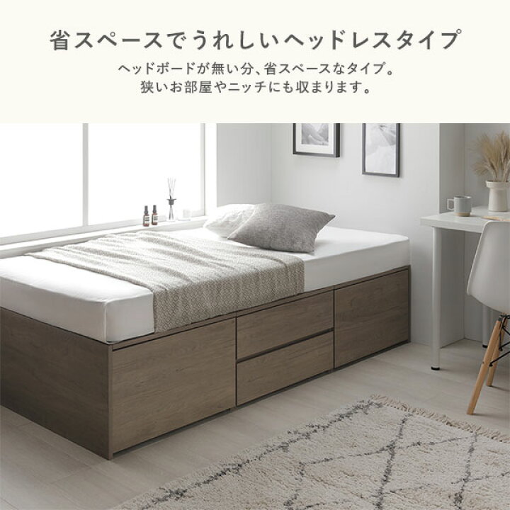 楽天市場】【RASIK】引き出し4杯大容量ベッド ヘッドレスタイプ Slekt 