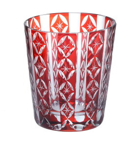 切子 ロックグラス 七宝(しっぽう)レッド【切子グラス】【ガラス グラス 食器 うつわ 】【オールド】【ウィスキー】【タンブラー コップ】【オンザロック】【業務用にも】【贈り物 ギ