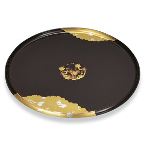 10.0 丸盆(溜) 梅の華【盆】【トレー トレイ】【海外へのお土産にも】【お祝い 記念品】【贈り物 プレゼント】【ギフト】【山中塗】【日本製】