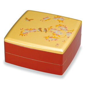 山中塗 8.0胴張オードブル 箔工芸 花鳥【重箱 じゅうばこ お正月 迎春 おせち お節】【お花見 運動会 ピクニック 行楽】【春の行楽】【秋の行楽】【ギフト】【日本製】