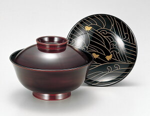 木合 越前漆器 お吸物椀 5客 漆塗り 波に千鳥 溜塗り 手描き蒔絵 越前塗り お椀 蓋付き おわん【ギフト・内祝い・成人内祝い・結婚内祝い・新築祝い・お返し】【楽ギフ_包装選択】【楽ギフ
