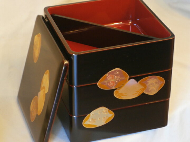 楽天市場】和食器 木製 会津漆器 6.0寸 三段重箱 溜内朱 漆塗り 貝合せ 