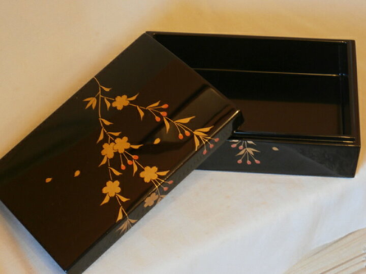 楽天市場】木製 越前漆器 小筥 漆塗り しだれ桜花 黒塗り 手描き蒔絵  