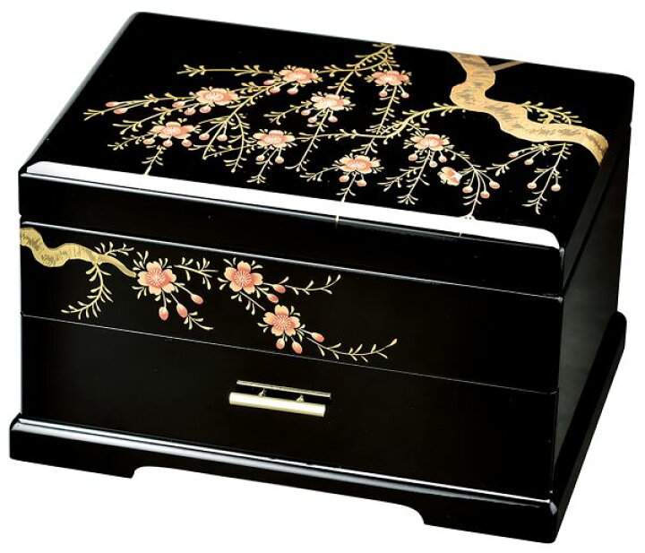 楽天市場】会津漆器 オルゴール 宝石箱 しだれ桜 引出 黒 会津塗り 