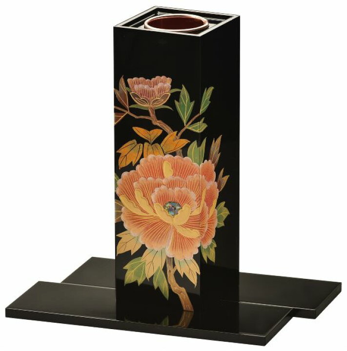 楽天市場】会津漆器 花器セット 黒 牡丹 花瓶 花生 角型 会津塗り 木繊 