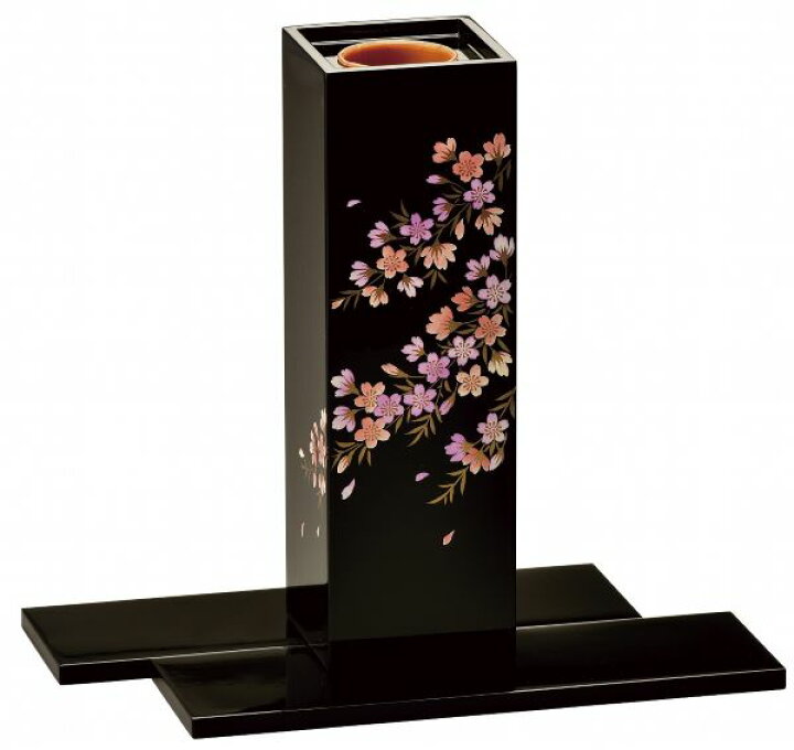 楽天市場】会津漆器 花器セット 黒 桜 花瓶 花生 角型 会津塗り 