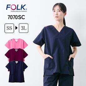 スクラブ 医療 ジアスクラブ 7070SC FOLK レディススクラブ 感染予防 色落ちしない Vネック V首 白衣 おしゃれ かわいい メディカル 動きやすい ナース 看護師 病院 歯科医 デンタル 歯科衛生士 エステ リハビリ SYN