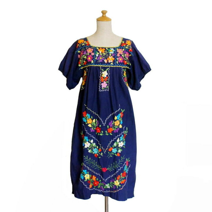 楽天市場】【古着】メキシコ 刺繍 ワンピース ネイビー エスニック  