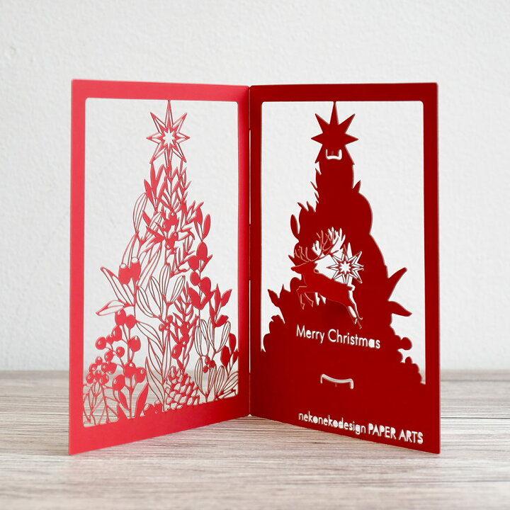 楽天市場】クリスマスカード 切り絵 ツリー型 立体 メッセージカード 