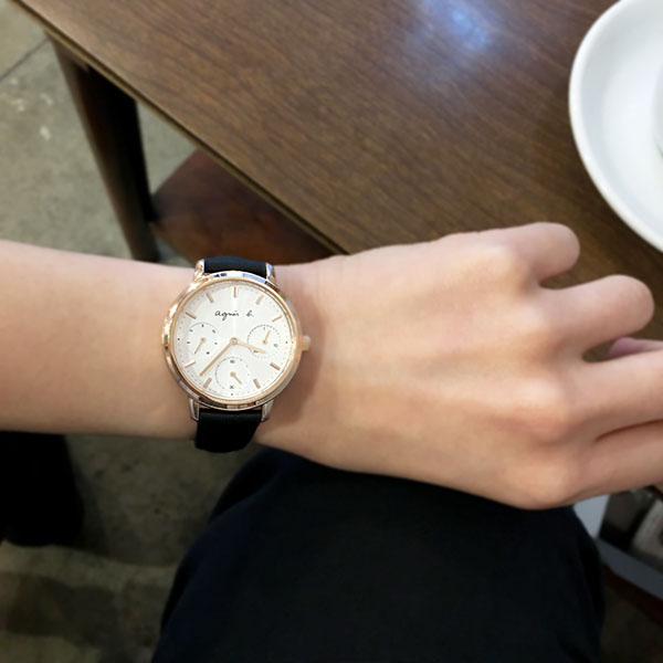 アニエスベー 時計 レディース agnes b. 腕時計 カレンダー 32mm ピンクゴールド×ブラック FCST989 国内正規品 |  NUTS（時計＆デザイン雑貨）
