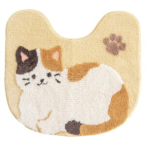 オカ(OKA) ファンディット アニマル トイレマット 約55cm×60cm(首下 約43cm) ベージュ(ねこ) (かわいい ペット 三毛猫 吸着 ふわふわ)