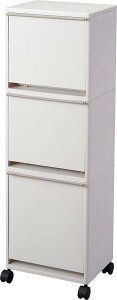 アスベル フタ付きゴミ箱 ワゴンワイド3段 省スペース 43L 白 小物入れに使える A6600