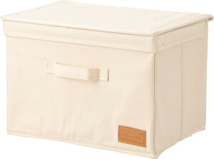 不二貿易 収納ボックス LB キャンバ ス調 イ ンナーボックス 蓋付 幅38×奥行26×高さ26cm 折りたたみ式 不織布 アイボリ ー 67315