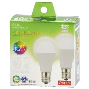 �I�[��(OHM) �d�@ LED�d�����` E17 60�`����/60W���� �����F Ra93�����F �����Ή� �f�M�ގ{�H���Ή� �~�j�N���v�g���` 5�N 2�� LDA6N-G-E17 RA 2P 06-5567