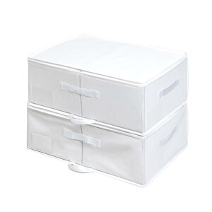 アストロ 収納ケース 衣類用 2個組 ホワイト 通気性の良い不織布製 洋服 収納袋 収納ボックス 衣装ケース 保管ケース 保存袋 取り外せる仕切り付き 底板付き 厚紙入りでしっかり丈夫 ネーム