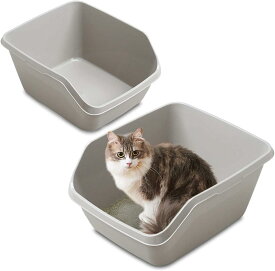 【OFT】 HY CAT ラージ 2個セット 猫トイレ 大型 本体 飛び散り防止 幅26cm×奥行33cm ハ イキャット 大きい 一体成形 入口低め（グレー）