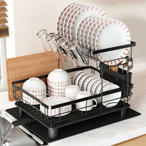 BOOSINY 水切りラック 食器 水切り 食器置き 2段 大容量 キッチン スリム 台所 水切りかご シンク上水切りラック ズキリラック 乾燥棚 洗い物カゴ 二段 皿立て 大容量 自動排水 組立簡単 自然乾