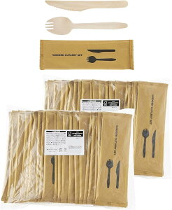 【ネット 限定】 ストリックスデザイン 使い捨て 木製 先割れスプーン&ナ イフセット 50個 (25個×2セット) 天然木 スプーン15.8cm フォーク16.7cm 個包装で衛生的 環境に優しい SD‐712