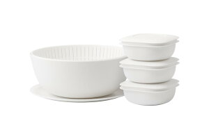 ライクイット (like-it) 米とぎにも使えるザルとボウル(プレート&蒸気であたためる冷凍ごはん容器3個組)LBK-S-01 セット ホワイト 一膳分(160〜200g) ご飯冷凍容器(電子レンジ/食器洗い乾燥機対応