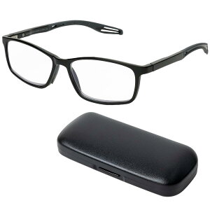 保土ヶ谷電子販売 老眼鏡 おしゃれ +1.5 度数 ケース付き 超弾性 樹脂フレーム 軽量 フ ルリム ブルーライトカット 反射防止 ARコートレンズ ブラック 敬老の日 父の日 母の日 ギフト プレゼン