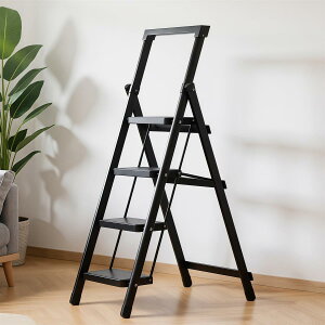 脚立 踏み台 4段 折りたたみ踏み台 脚立折り畳み 耐荷重100kg 手すり付き すり止め付き 軽量 持ち運びやすい 折りたたみ式 省スペース 洗車 電球交換 掃除(ブラック)