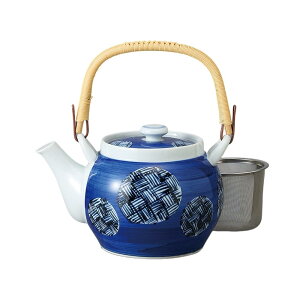 エールネット(Ale-net) 急須 ポット (ステンレス 茶こし付き) 13.5×12cm 900cc 有田焼 丸紋カゴメ カゴ網付 6号土瓶 磁器 日本製 おしゃれ