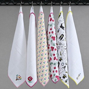 レップ(Rep) ふきん 6枚 スウィート ワッフル素材(乾きやすくヘタりにくい) 天然繊維100%(吸水性ばつぐん) フック付き 刺繍入り おしゃれ かわいい 布巾 キッチン 食器拭き 台拭き クロス プチ