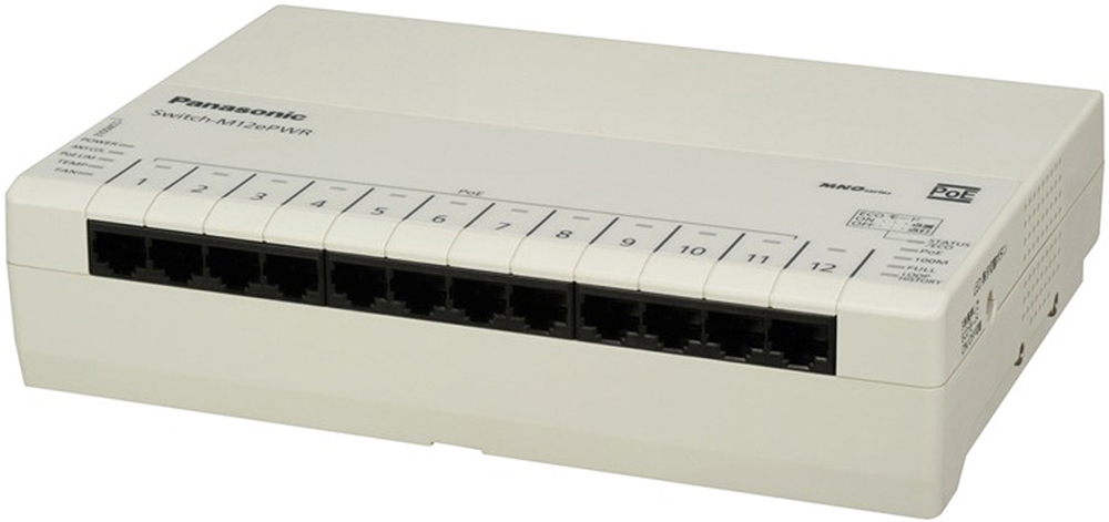 レイヤ2 PoE給電スイッチングハブ 特価 10 100Mbps×12ポート ファンレス PoE給電対応 IEEE802.3af Panasonic 最大15.4W×11ポート Switch-M12ePWR 中古品 PN271299 装置最大77W給電 信託