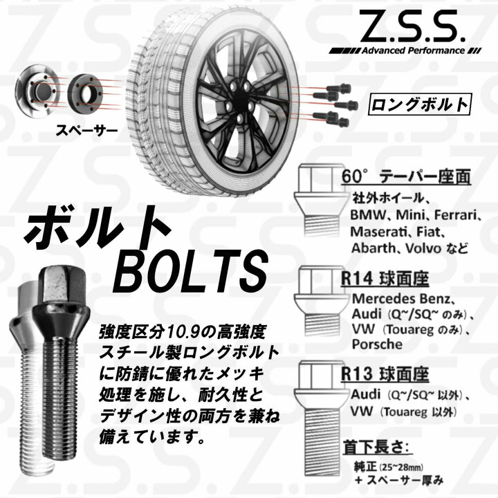 楽天市場】Z.S.S. AP ロング ボルト テーパー座面 首下 55mm M14xP1.50 