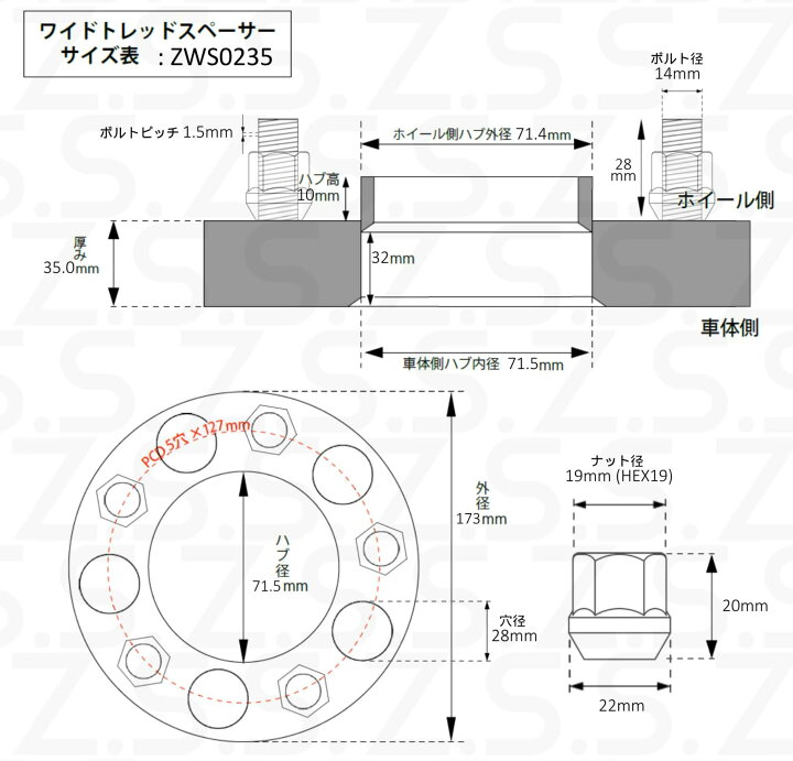 楽天市場】Z.S.S. AP 35mm PCD127 5穴 5x127 ハブ径 71.5φ ハブ一 