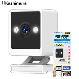 カシムラ スマートカメラ 4MP AI 高輝度 KJ-209 首振対応 高精細カメラ400万画素 人体識別AI搭載 自動追跡機能 高画質 マイク スピーカー内蔵 ホワイト 白 双方向通話対応