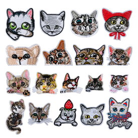 猫 ワッペンセット 刺繍アップリケ Aセット 18種 猫シリーズ ねこ アイロンワッペン 補修 装飾 入園入学準備 バッグ 帽子 衣類