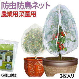 2枚入り 防鳥ネット 収穫口付き 果樹 透光性90% 防鳥カバー 巾着式 防虫ネット 家庭菜園 野菜 バラ 植物保護カバー 紐 農業用 防虫カバー 鳥